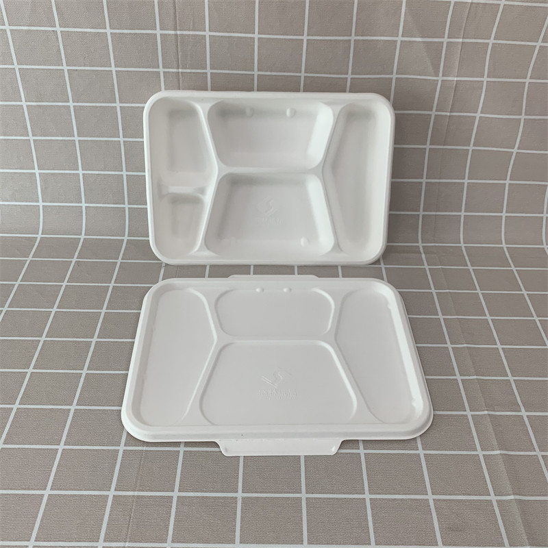 झाकण असलेली bagasse 5 कंपार्टमेंट ट्रे